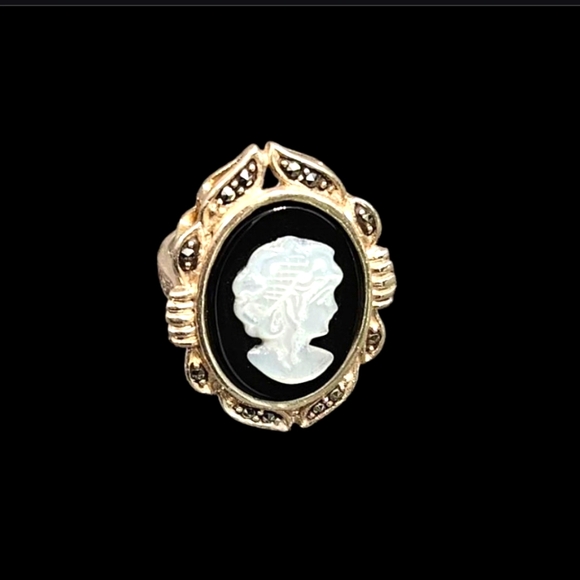 925 Sterling Silver Jewelry - Vintage 925 Art Deco Cameo Ring Size 7 to 7.25